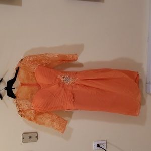 Orange half sleeve Lace dress